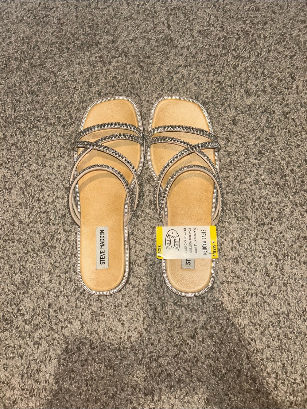 Steve Madden Tan Slide Sandals with Rhinestone Straps